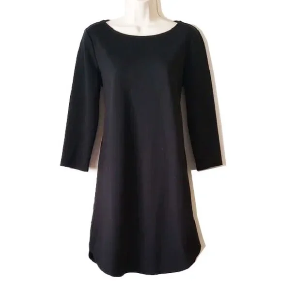 Gap 3/4 Sleeve Ponte Sheath Boatneck Curved Shirttail Hem Dress S Black - Picture 2 of 10